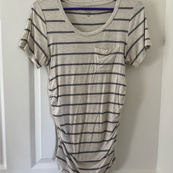 Market & Spruce Elaine Maternity Straight Hem Striped Pocket Tee - Size Sm - Picture 1 of 5
